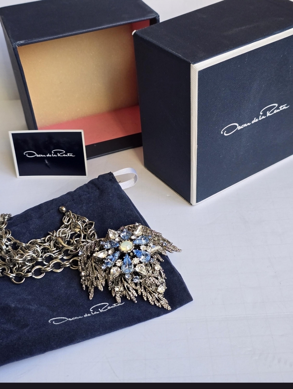 Authentic Vintage Oscar de la Renta Floral Leaf Spray Brooch Pendant Necklace